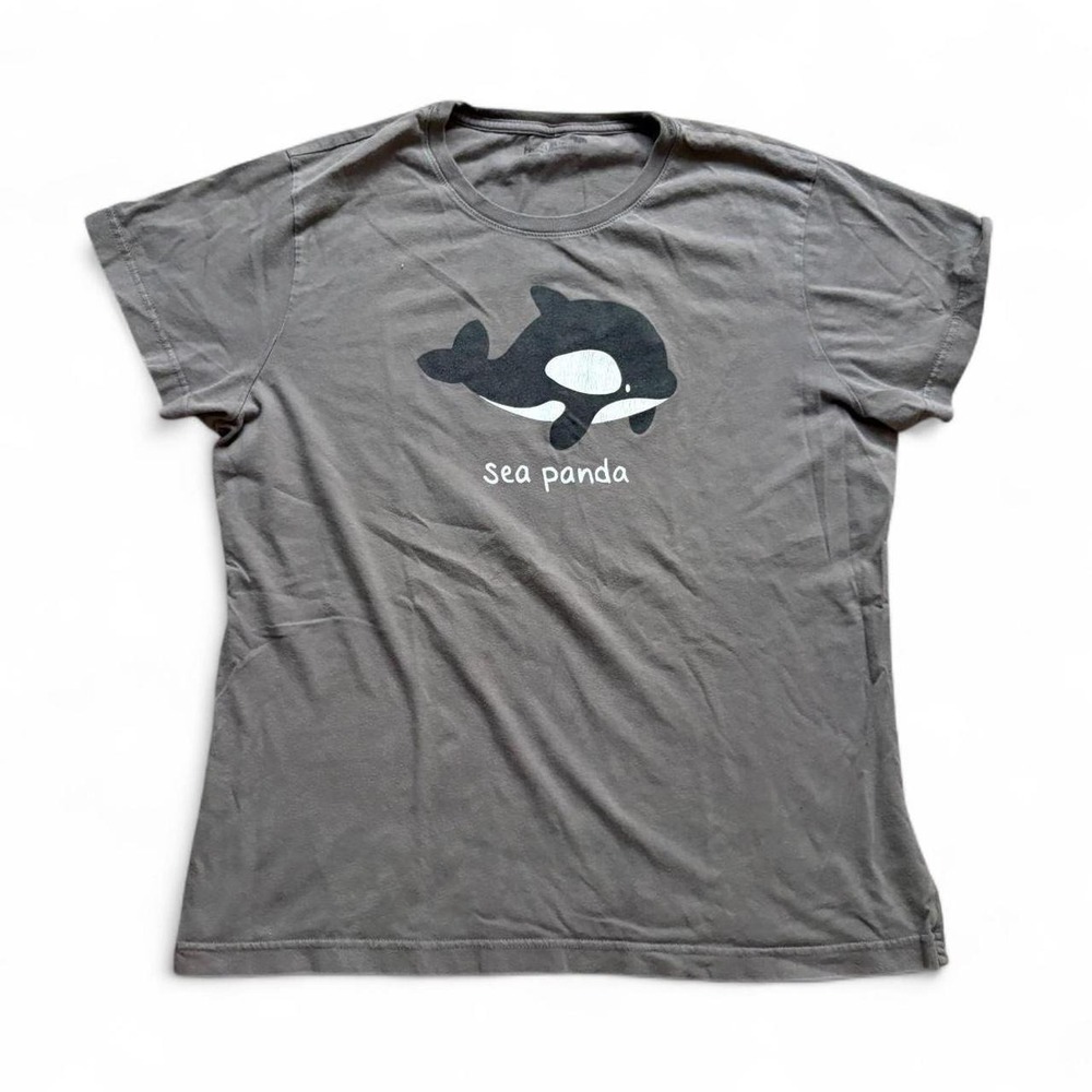 TeeTurtle Sea Panda Orca Whale Graphic T-Shirt Gray Womens Short Sleeve Tee